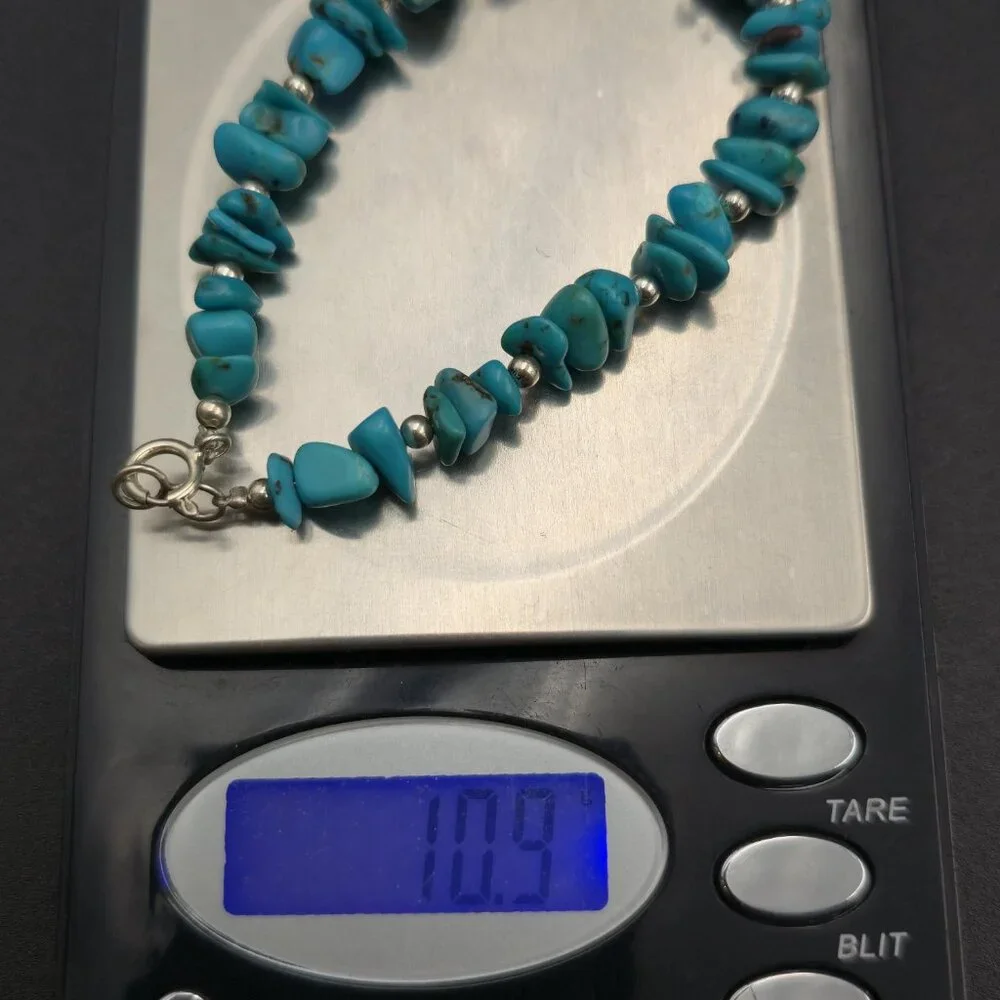 7.5 Inch Sterling Silver Blue Turquoise Stone Bracelet B963 - Picture 6 of 6